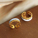 Enamel 18K Gold-Plated Open Ring - Trendsi - Flyclothing LLC