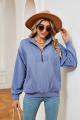 Half-Zip Dropped Shoulder Sweatshirt - Trendsi