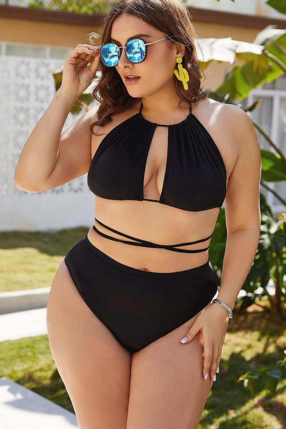 Plus Size Cutout Tied Backless Bikini Set - Trendsi - Flyclothing LLC