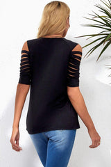 Round Neck Cutout Raglan Sleeve Tee - Trendsi