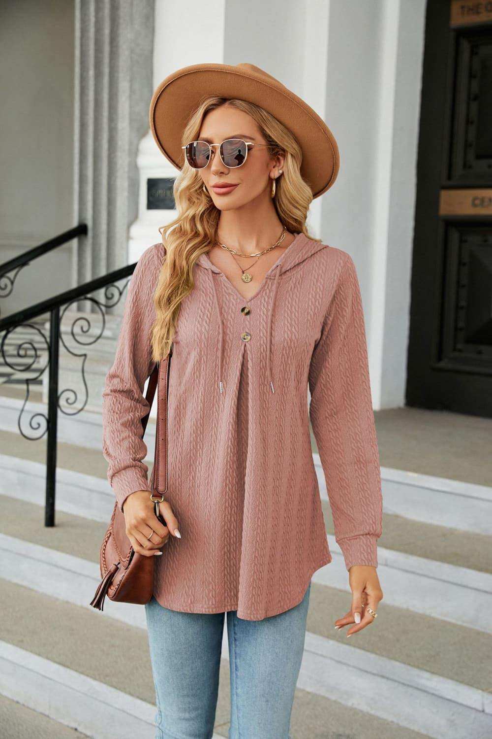 Long Sleeve Hooded Blouse - Trendsi - Flyclothing LLC
