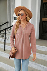 Long Sleeve Hooded Blouse - Trendsi