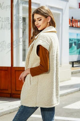 Fuzzy Collared Neck Button Up Vest Coat - Trendsi