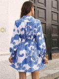 Paisley Print Johnny Collar Smocked Dress - Trendsi - Flyclothing LLC