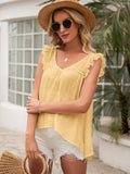 Tie Back V-Neck Ruffled Blouse - Trendsi