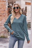V-Neck Long Sleeve Ribbed Top - Trendsi - Flyclothing LLC
