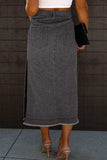 Raw Hem Slit Pocketed Midi Denim Skirt - Trendsi - Flyclothing LLC