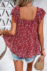Printed Square Neck Cap Sleeve Blouse - Trendsi - Flyclothing LLC