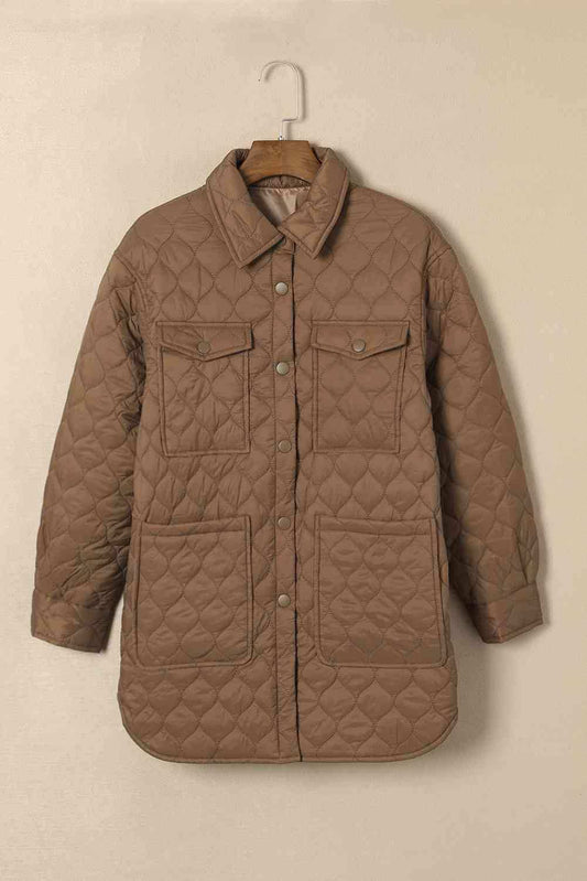 Snap Down Collared Winter Coat - Trendsi - Flyclothing LLC
