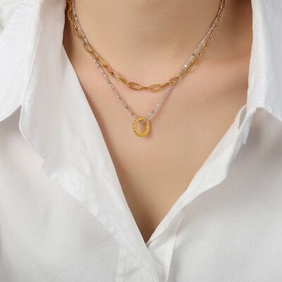 Beaded Double-Layered Titanium Steel Necklace - Trendsi