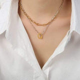 Beaded Double-Layered Titanium Steel Necklace - Trendsi - Flyclothing LLC
