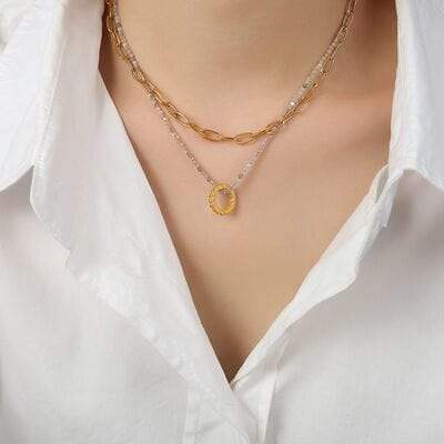 Beaded Double-Layered Titanium Steel Necklace - Trendsi - Flyclothing LLC