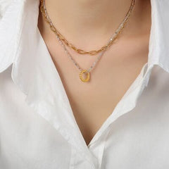 Beaded Double-Layered Titanium Steel Necklace - Trendsi