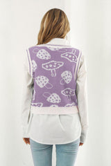 Printed Plunge Neck Sweater Vest - Trendsi