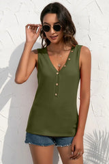 Buttoned Deep V Tank - Trendsi - Flyclothing LLC