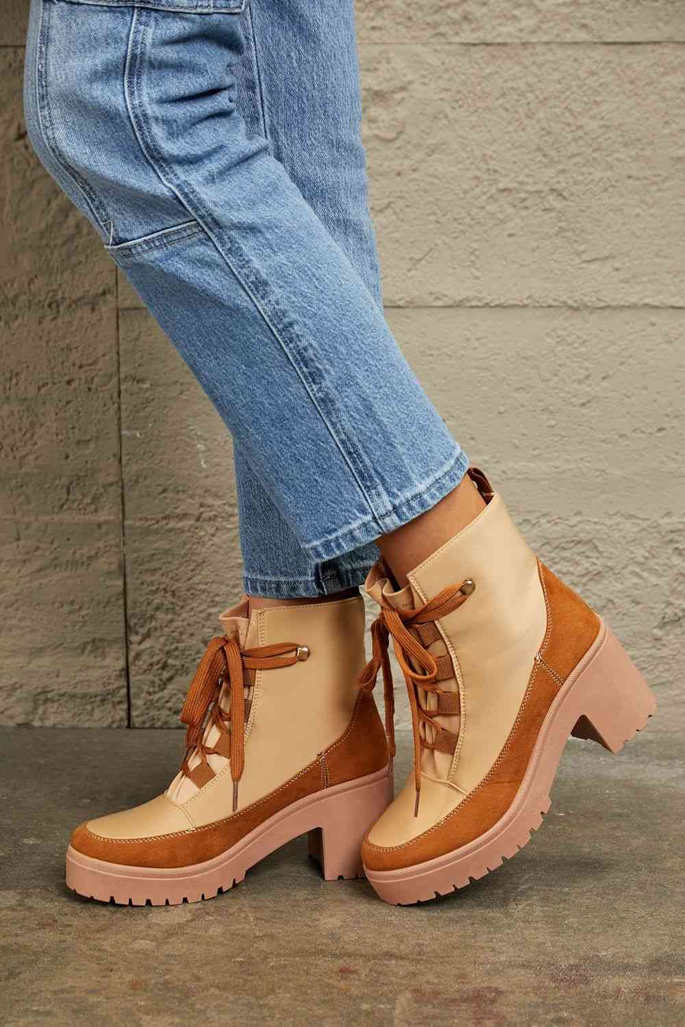 East Lion Corp Lace Up Lug Booties - Trendsi - Flyclothing LLC