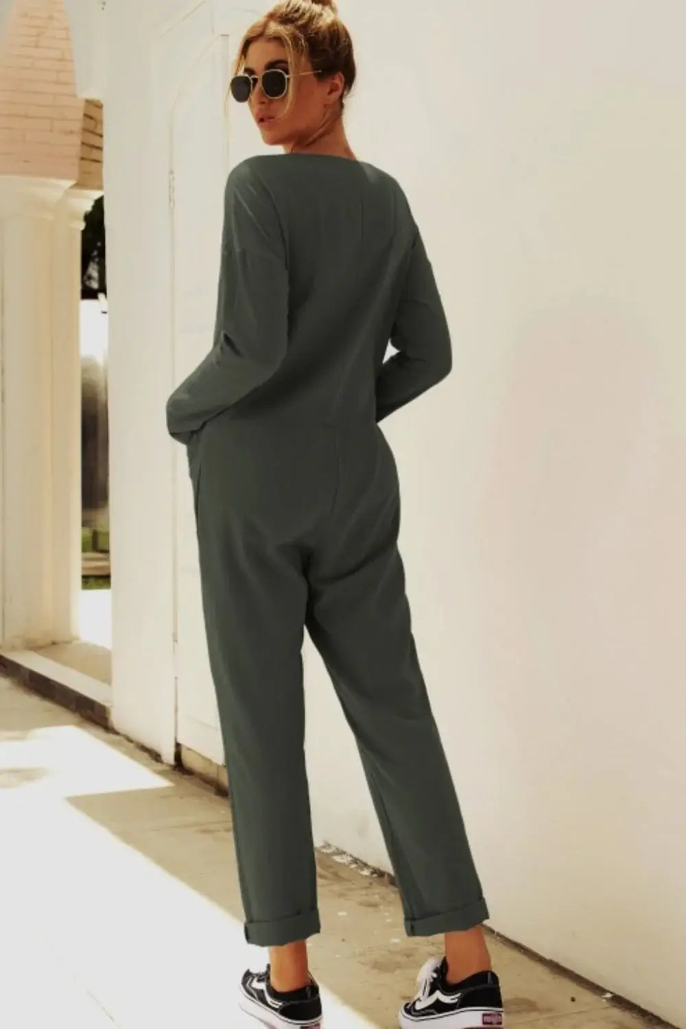 Buttoned Drop Shoulder Pocket Jumpsuit - Trendsi - Flyclothing LLC