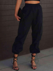 High Waist Drawstring Pants with Pockets - Trendsi