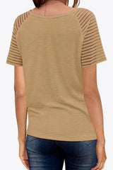 V-Neck Raglan Sleeve Tee - Trendsi - Flyclothing LLC