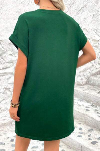 Pocketed Round Neck Short Sleeve Dress - Trendsi - Flyclothing LLC