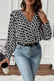 Geometric V-Neck Long Sleeve Blouse - Trendsi