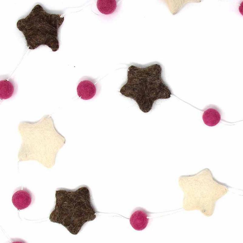 Hand Crafted Felt from Nepal: Stars Garland, Grey/Pink - Flyclothing LLC