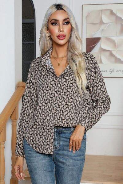 Printed Buttoned Long Sleeve Shirt - Trendsi - Flyclothing LLC