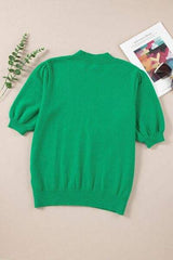 Flower Mock Neck Short Sleeve Sweater - Trendsi - Flyclothing LLC