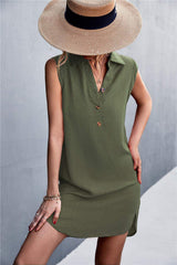 Buttoned Johnny Collar Sleeveless Dress - Trendsi - Flyclothing LLC