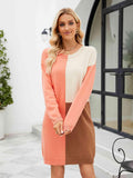 Color Block Dropped Shoulder Sweater Dress - Trendsi
