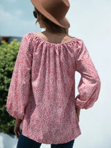 Printed Tie-Neck Balloon Sleeve Blouse - Trendsi - Flyclothing LLC
