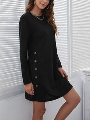 Decorative Button Round Neck Dress - Trendsi