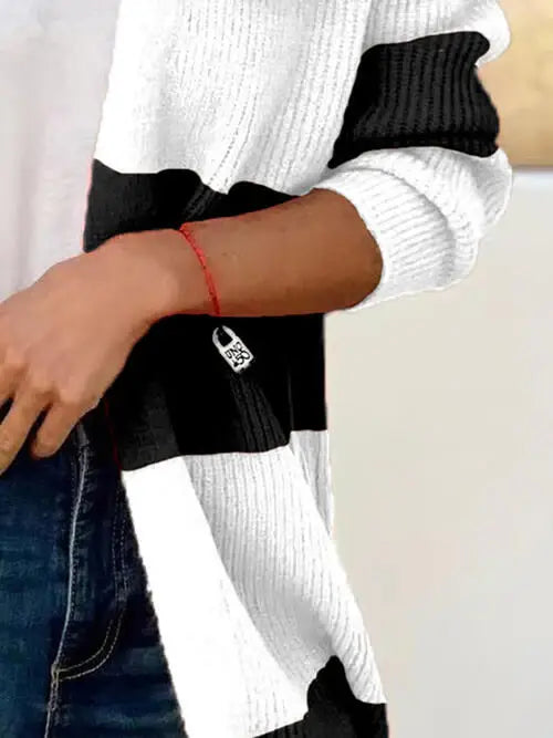 Contrast Open Front Long Sleeve Cardigan - Trendsi - Flyclothing LLC