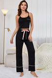 Contrast Trim Cropped Cami and Pants Loungewear Set - Trendsi
