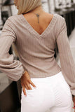 V-Neck Lantern Sleeve Blouse - Trendsi - Flyclothing LLC