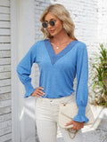 Smocked V-Neck Long Sleeve Blouse - Trendsi