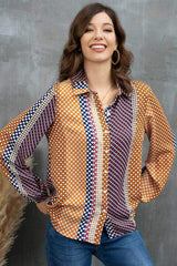 Printed Collared Neck Long Sleeve Shirt - Trendsi - Flyclothing LLC