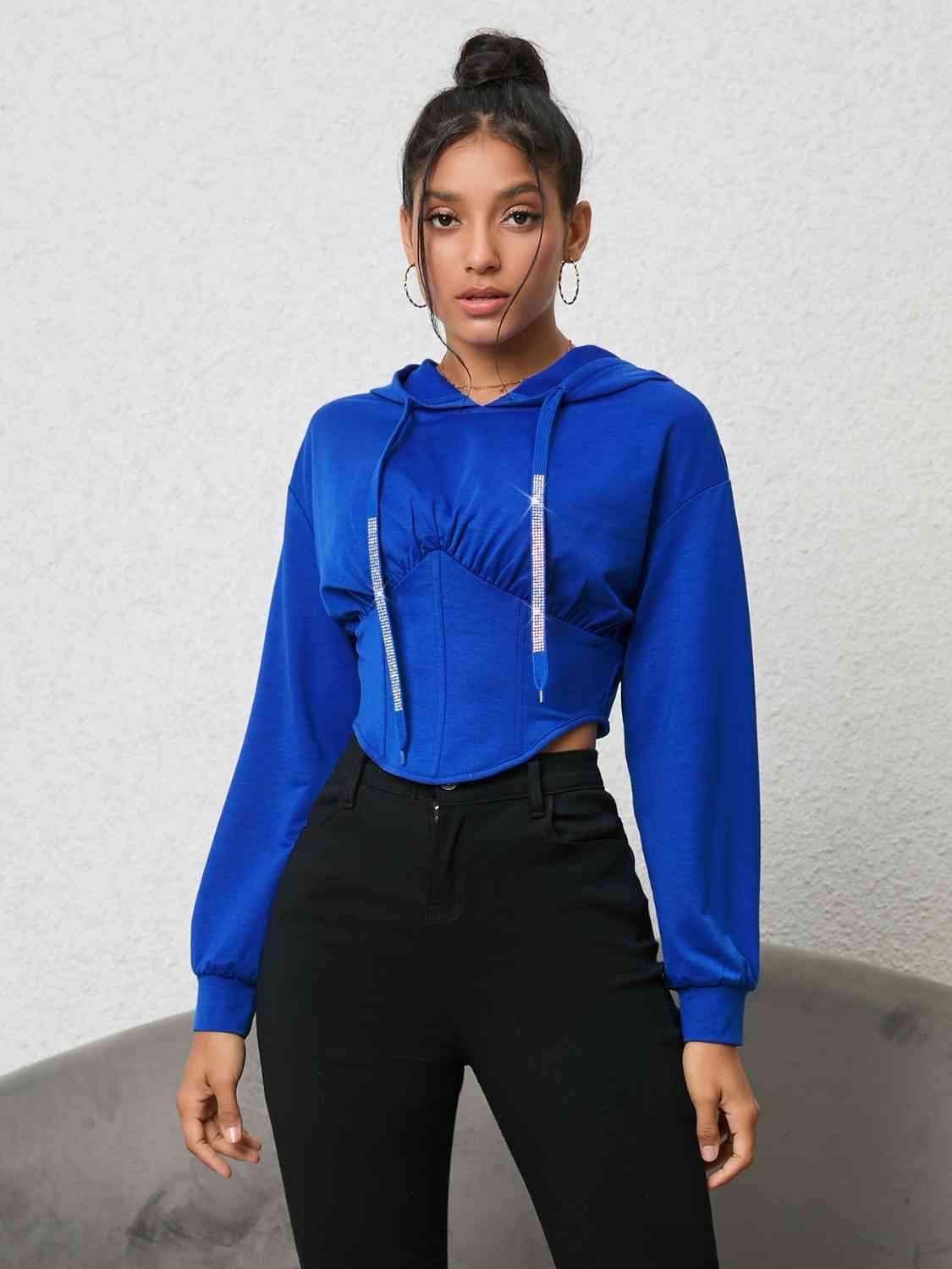 Long Sleeve Drawstring Hoodie - Trendsi - Flyclothing LLC