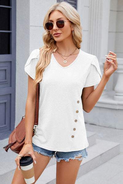 V-Neck Short Sleeve T-Shirt - Trendsi - Flyclothing LLC