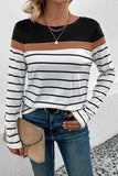 Striped Round Neck Long Sleeve T-Shirt - Trendsi
