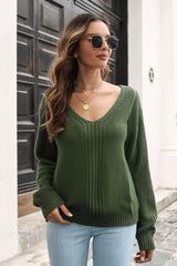 Ribbed Scoop Neck Long Sleeve Pullover Sweater - Trendsi