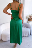 Satin Spaghetti Strap Slit Midi Dress - Trendsi