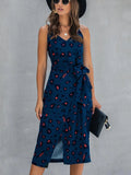 Printed Tie-Waist Spaghetti Strap Dress - Trendsi