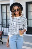 Plaid Round Neck Long Sleeve Pullover Sweater - Trendsi