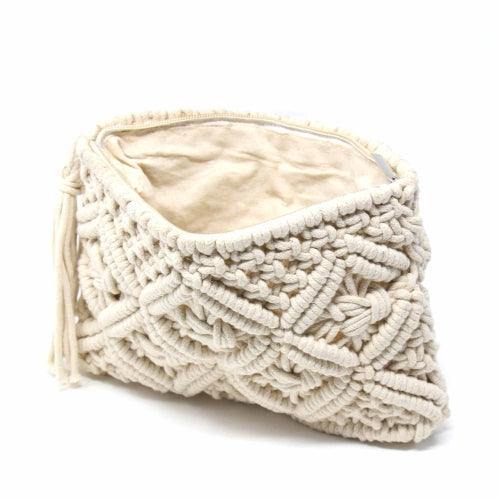 Macrame Clutch with Tassel, Cream - Flyclothing LLC