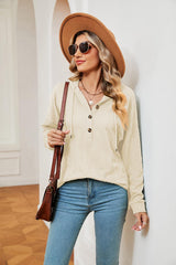 Half-Button Dropped Shoulder Hoodie - Trendsi