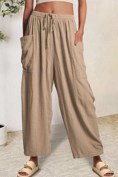 Full Size Pocketed Drawstring Wide Leg Pants - Trendsi - Flyclothing LLC