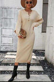 Decorative Button Notched Dropped Shoulder Sweater Dress - Trendsi - Flyclothing LLC