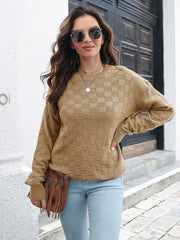 Round Neck Dropped Shoulder Sweater - Trendsi