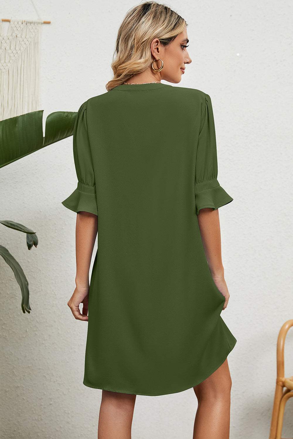 Notched Flounce Sleeve Mini Dress - Trendsi - Flyclothing LLC